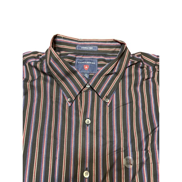 Saddlebred Wrinkle Free Button Down Shirt Striped Blue Black Red Gray Sz XXL NWT - Picture 3 of 4